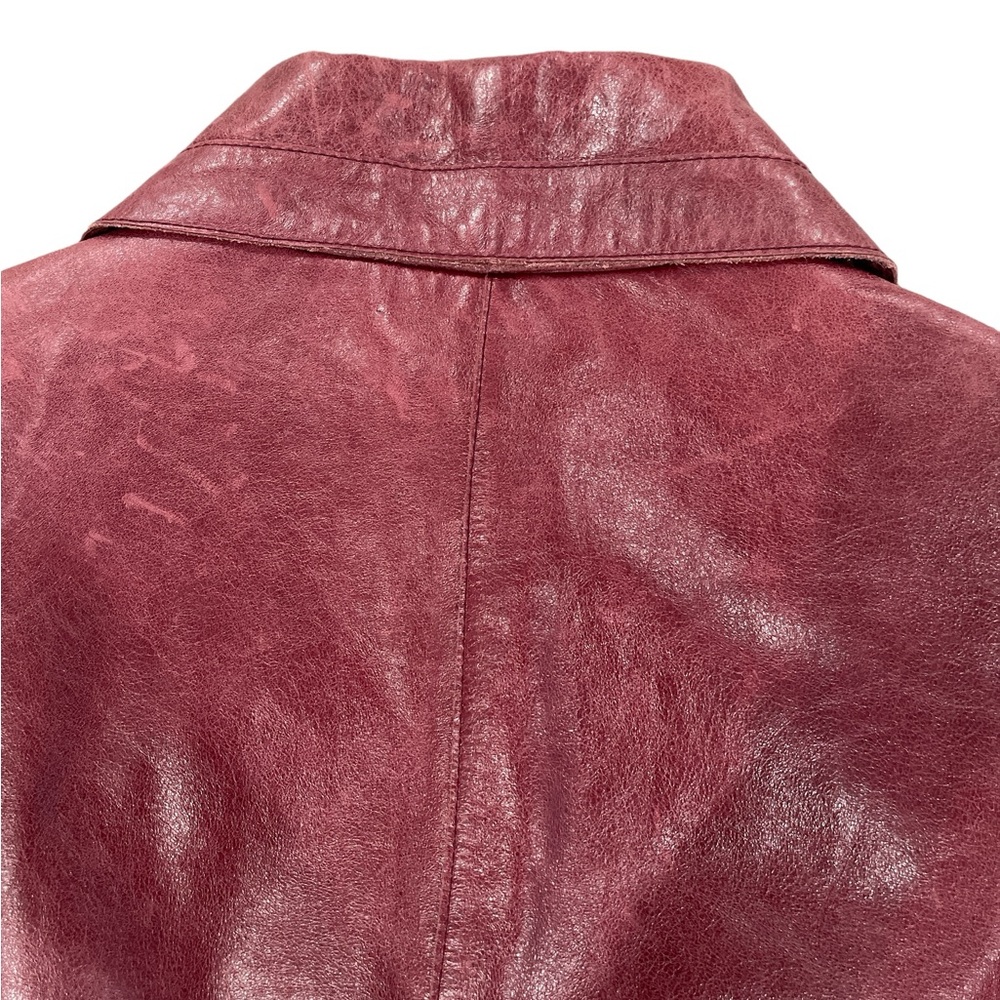 Arden B Leather Zip Front Snap Down Collar Distressed Burgundy Jacket Size L - Picture 9 of 13